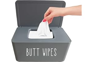 Moorfowl Butt Wipes Dispenser for Bathroom, Upgrade Size(8.2L x 4.9W x 3.9H inches), Grey Baby Wipes Dispenser Container Large Capacity Flushable Wipes Holder Box for Restroom