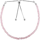 ZEMBIENCE Natural Rose Quartz Gemstones Bolo Bracelet, Micro-Faceted Beads Stones, Chakra Healing Crystals, Silver Plated, Adjustable Slider, Birthstones, Handmade, Women Jewelry, Valentine Gifts, 10"