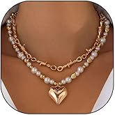Rrdaily Chunky Heart Necklace for Women Trendy Puffy Heart Pendant Necklaces Gold Layered Choker Statement Necklace Y2k Aesthetic Accessories Jewelry