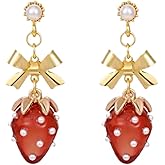 Small Strawberry Earrings for Women,Cute Strawberry Shortcake Earrings,Red Fruit Dangle Earrings