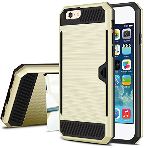 iPhone 6 Case, TILL(TM) Impact Resistant Protective Shell iPhone 6S Wallet Cover Shockproof Rubber Bumper Case Anti-scratches Hard Cover Skin with Card Slot Holder for iPhone 6 6S 4.7 inch-Gold