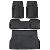 Motor Trend 4pc Black Car Floor Mats Set Rubber Tortoise Liners w/ Cargo for Auto SUV Trucks - All Weather Heavy Duty Floor Protection - MT-923-BK+MT-884-BK_amj