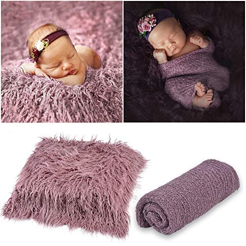 Aniwon 2Pcs Baby Photo Props Long Ripple Wraps DIY Blanket Newborn Wraps Photography Mat for Baby Boys and Girls (Purple & Deep Purple) - Thumbnail 5