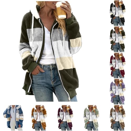Ladies Fleece Jacket Winter Coats for Women UK Soft Sherpa Lined Fleece Jacket with Hood Warm Oversized Zip Up Casual Fuzzy Outdoor Teddy Women