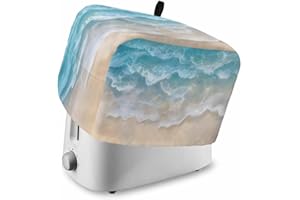 LABLUUX Ocean Beach Toaster Cover 2 Slice with Pockets, Coastal Blue Sea Waves Summer Vacation Dustproof Cover for Kitchen Small Appliances and Fingerprint Protection, Kitchen Bread Machine Protector