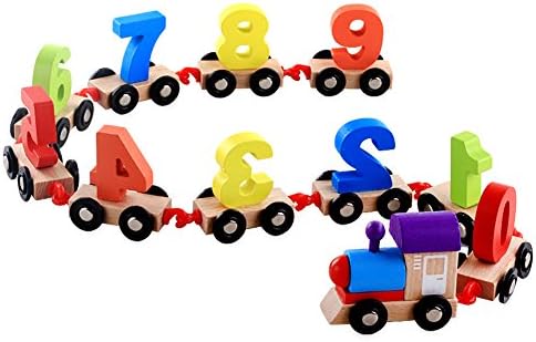 DOUYYE Wooden Toddlers Educational Toys,Geometric Shapes Stacking Train Peg Puzzles Games（Number 0-9）