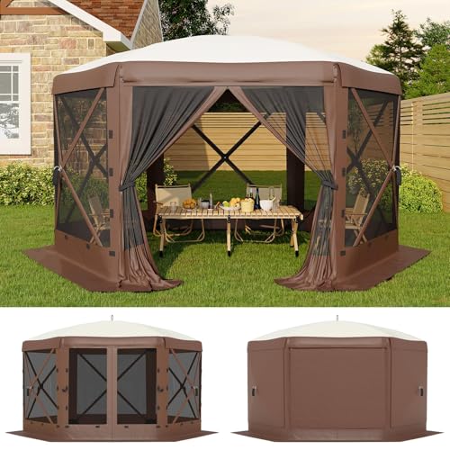 IDEALHOUSE 13x13FT Pop Up Gazebo Tent, 2-in-1 Screen Tent Gazebo, Khaki | with Removable Sidewalls & Mosquito Netting, All-Weather Dining Tents for Camping Ourside Backyard Lakeside Lawn