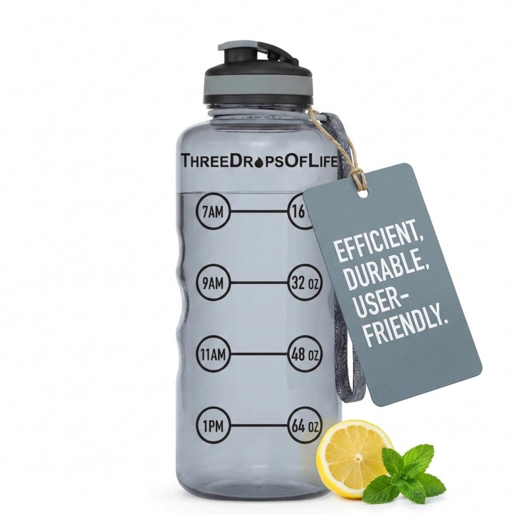 Three Drops of Life 64 Oz Hydration Tracking Large Sports Water Bottle, The Largest Time Tracker Sport Bottles, Best Hydration Monitor