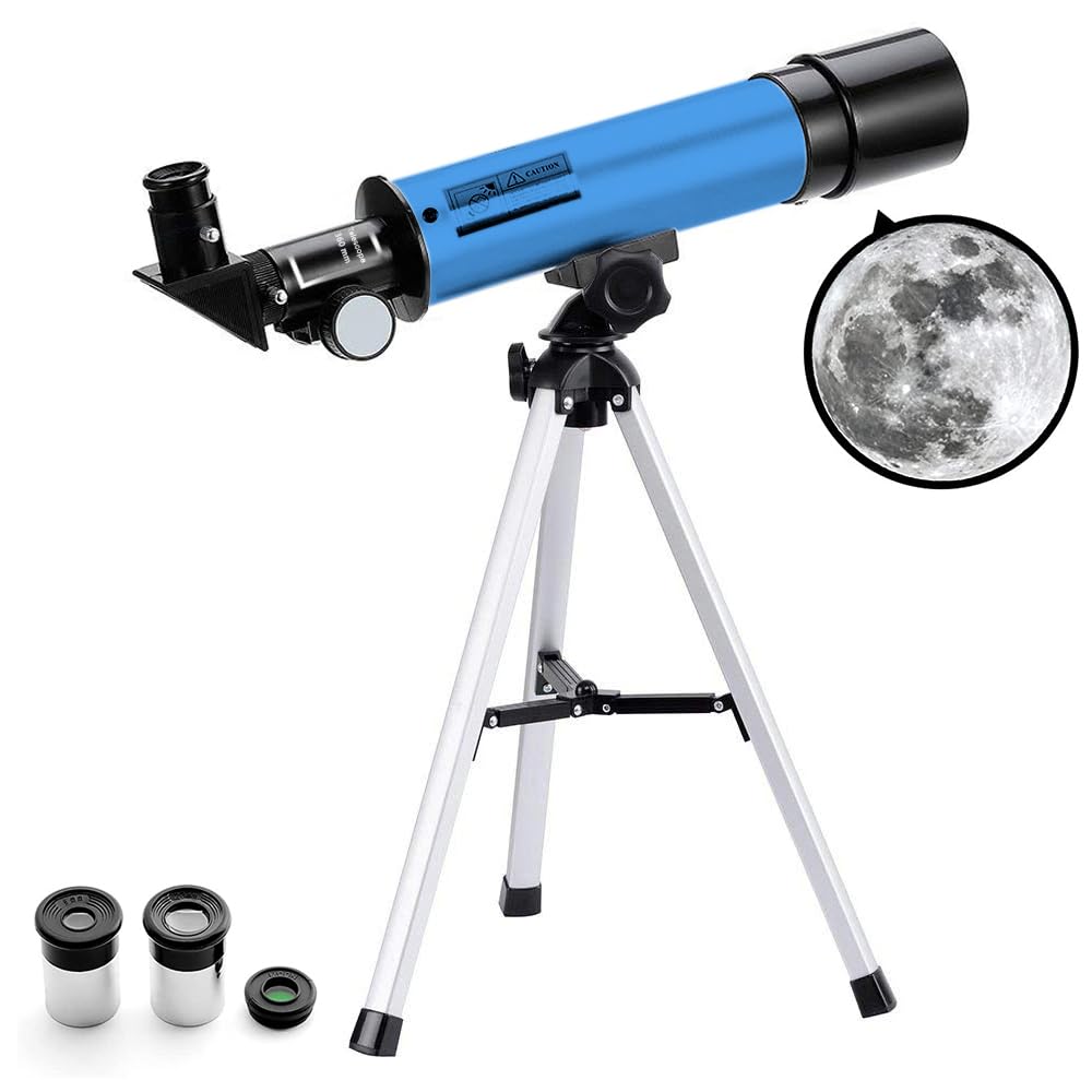 Telescope for Kids & Beginners Adults 50/360mm Astronomical Telescopes Zoom 90X HD Refractor Scope With Tripod (Blue)