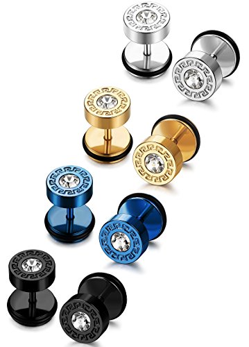 Fibo steel 4 pairs stainless steel mens stud earrings f…