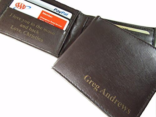 RF BiFold Personalized Brown Leather Custom Mens Wallet Engraved Message Inside
