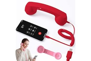MNVCZXC Retro Phone Handset for iPhone & Android, Cell Phone Receiver with Microphone & Speaker, Vintage Old School Telephone Handset for Mobile Phones, 90s Style Prop for Photos(Red,Type-C)