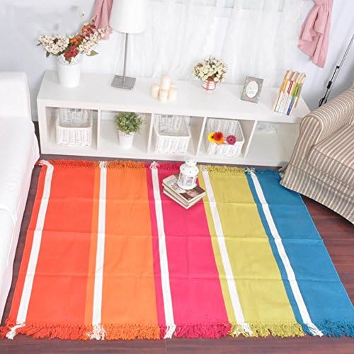 American Country Living Room Carpet/Pure Cotton Green Carpet/ Bedroom Blanket For Bedroom /Striped Carpet-A 120x180cm(47x71inch)