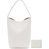 Genuine Leather Bucket Bag with Credit Card Holder Wallet, First Layer Pebble-grained Calfskin Tote Bag