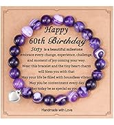 HGDEER 60th Birthday Women Bracelet, Natural Stone Heart Bracelets for Mom Women Friends Sister Wife