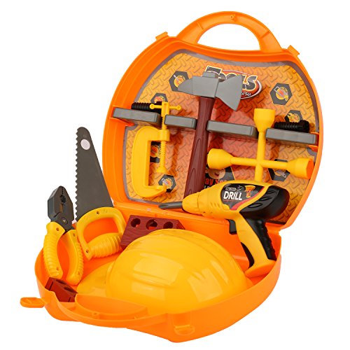 QuadPro Kids Toy Tool Set 21 Pieces Durable Tool Box with Electric Drill, Hammer, Hat and More,Toddler STEM Toys for Boys and Girls