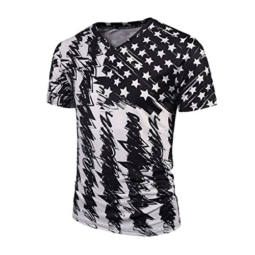Honey GD Men's Patterned Pullover Patriotic Short-Sleeve T-Shirt Black L