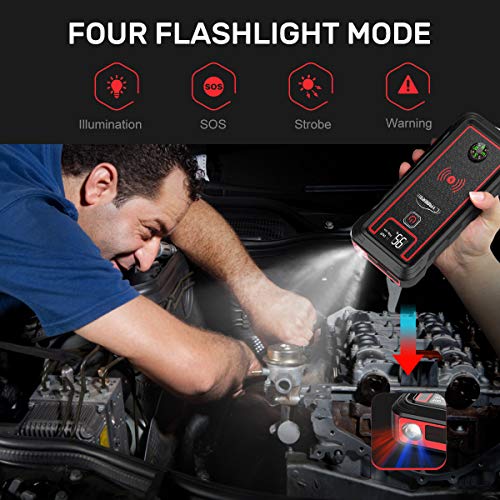 YABER Car Jump Starter, 2500A Peak 23800mAh Car Battery Jump Starter(All Gas or 8.0L Diesel) Portable Wireless Charger with LED Flashlight, EC5 Cigarette Lighter, Safety Hammer, LCD Screen - Thumbnail 3
