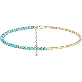 MYEARS Women Beaded Bracelet Gold Gemstone 14K Simple Dainty Handmade Chain Everyday Boho Beach Jewelry