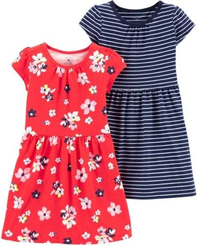Amazon Co Jp Carter S カーターズ 2 14歳用サイズ 女の子用赤花柄x紺ボーダーワンピース2枚セット ドレス 発表会 並行輸入品 服 ファッション小物