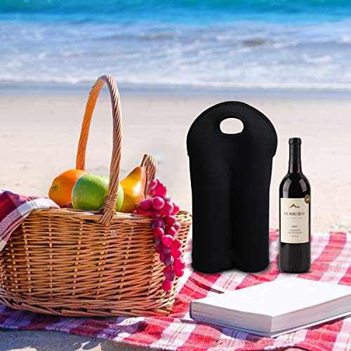 Wine Travel Carrier & Cooler Bag 2-bottle Wine Carrying Tote Picnic Cooler Two Bottle Water Drinks Beer Insulated Neoprene Hand Bag (2 Bottle, Black) - Thumbnail 4
