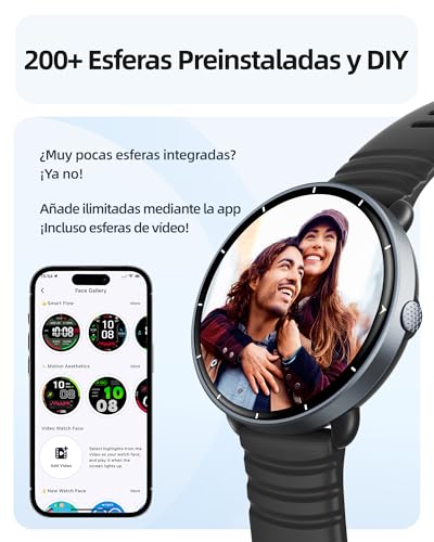 Parsonver Smart Watch for Men Women with Built-in GPS, 5 ATM Waterproof for Pool/Open Water, AMOLED Screen, 100+ Sports Built-in, Heart Rate and Sleep (Black, 42 mm)