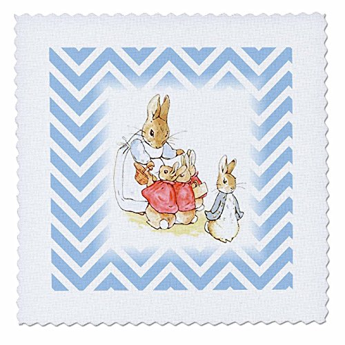 3dRose qs_234460_4 Peter Rabbit Scene On Blue Chevron Stripes Quilt Square, 12