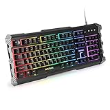 ENHANCE Infiltrate Membrane Gaming Keyboard - RGB Gaming Keyboard with Quiet Mechanical Feeling Keys - 7 Color LED + 9 Dynamic Effects, LED Sound Response - Spill Resistant with Metal Accents