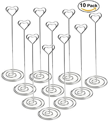 TsingFish Table Number Holders for Wedding, 10 PCS 8.6 Inch Tall Wire Metal Place Card Holder Picture Photo Note Menu Memo Clips Display Stand (Heart Clip-Silver)