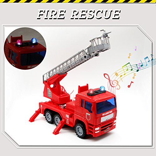yoptote Fire Truck Engine Firetruck Toy Shoot Water with Sirens Lights & Sound Extending Ladder Truck Firefighter Car Rescue Play Vehicle Birthday Gift for 3 4 5 6 Years Old Girls Boys Todder Kid