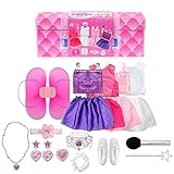 20PCS Girls Role Play Dress up Trunk Pretend Play Costume Set for Kids (Ballerina, Princess, Elf, Pop Star) Pink