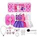 20PCS Girls Role Play Dress up Trunk Pretend Play Costume Set For Kids (Ballerina, Princess, Elf, Pop star)