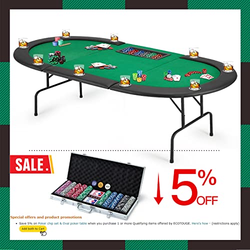 ECOTOUGE Poker Table w/Stainless Steel Cup Holder for 9 Player w/Leg