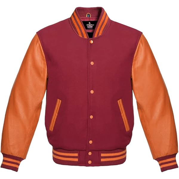 Men's Varsity Baseball Letterman Premium Wool Red & Genuine Yellow