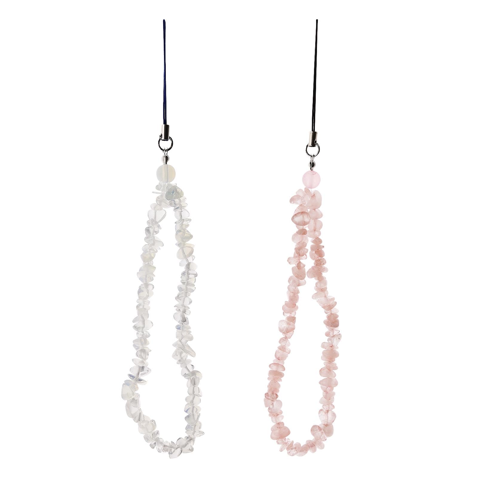 EMSea 2PCS Phone Charm Crushed Stone Anti-Lost Phone Chain Lanyard Hand Wrist Strap Hanging Strap Bracelet for Keychains Wallet Handbag Decoration 25cm (Pink & White)