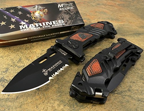 8" MTECH USMC Spring Assisted Open Pocket knife Tactical MARINE Wood Inlay