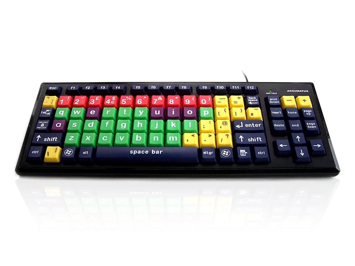 Accuratus Monster 2 - USB Mixed Colour Lower Case Keyboard with Extra large Keys and a 2 Port USB Hub
