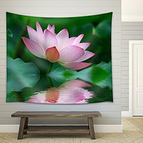 Close-up of Beatiful Pink Lotus - Fabric Wall Tapestry Home Decor - 51x60 inches