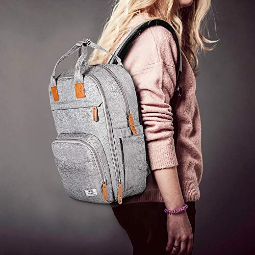 TETHYS Diaper Bag Backpack [Multifunction Waterproof Travel Back Pack] Maternity Baby Nappy Charging Bag Ideal for Mom and Dad, Large Capacity and Stylish Organizer for Baby Care - Gray - Thumbnail 6