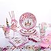 Unicorn party supplies and decorations set 176 piece for birthday party-Serves 16 guests-birthday bunting,straws,blowouts whistles,Unicorn headband,pink satin sash for girls,Unicor (A-pink)
