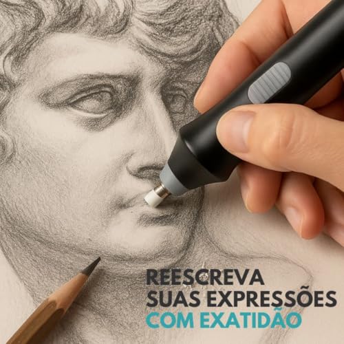 Kit Borracha Elétrica 25 Peças Portátil com Design Ergonômico – Ideal para Desenhos Técnicos, Esboços Artísticos, Escrita e Correções Precisas, Leve e de Fácil Uso Á Pilha Preto Premium
