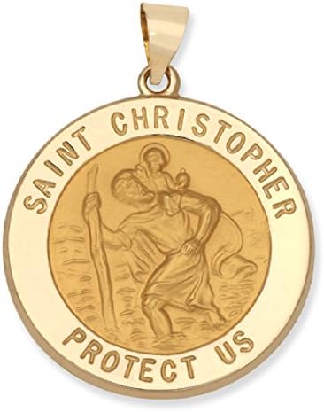 Genuine 14K Yellow Gold Round Saint Christopher Medal (7/8")