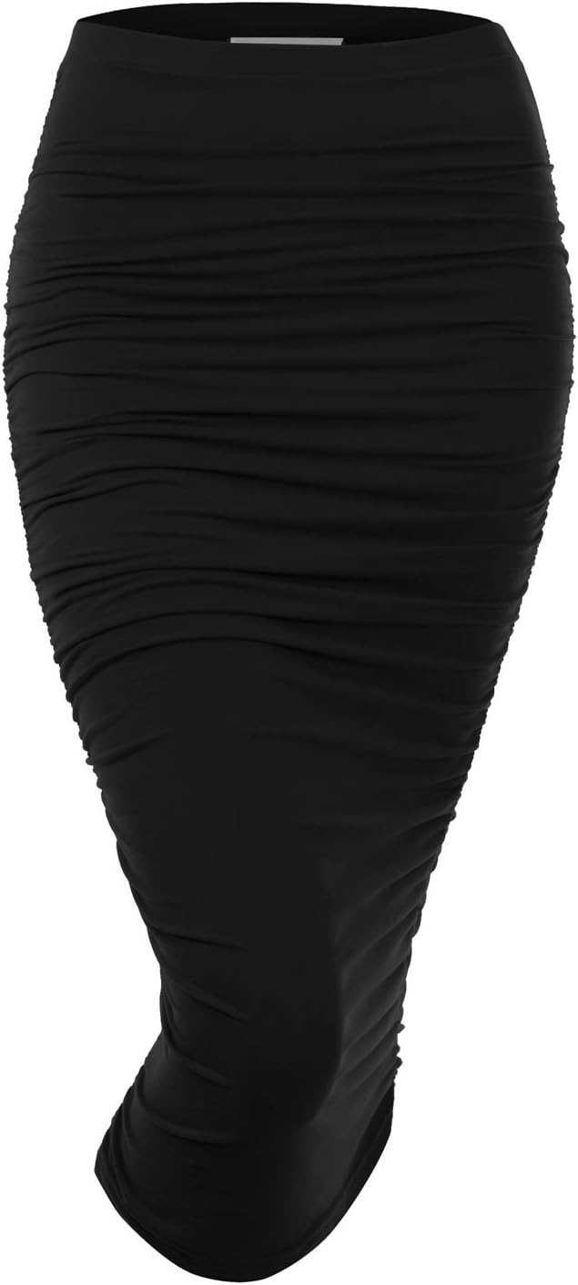 Womens Slim Fit Ruched Long Pencil Skirt with Plus Size