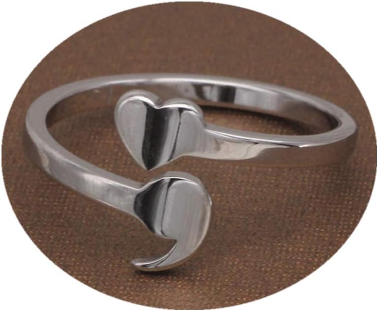 Love heart Semicolon Ring Life Awareness Jewelry Open Stainless Steel Finger Ring Friendship Gift