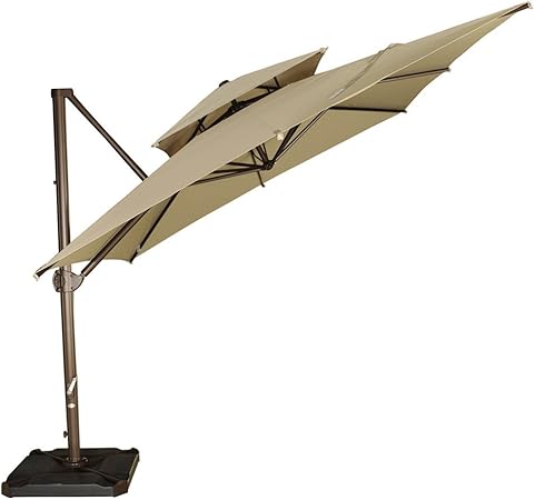Amazon Com Abba Patio Offset Cantilever Umbrella Hanging Umbrella With Umbrella Cover Dual Wind Vent And Cross Base 9 By 9 Feet Beige Garden Outdoor