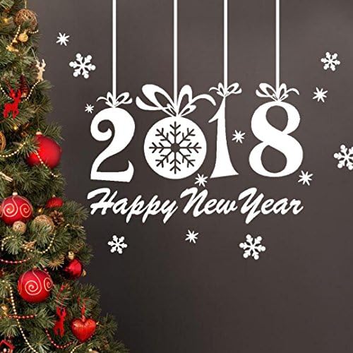DRACLE 2018 Happy New Year Merry Christmas Home/Shop Decals Decor Wall Sticker Removable (74 x 54cm, White)