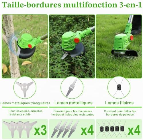 Débroussailleuse à Batterie,3-en-1 Débroussailleuse sans Fil Electrique,Coupe Bordure sans Fil avec Batterie 2x2,0Ah,Taille Bordure Réglable Télescopique Léger pour Jardin Pelouse Extérieur