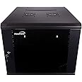 NavePoint 9U Server Cabinet with Hinged Back - 23.6” Deep, 9U Server Rack Enclosure with Locking Glass Door, Wall Mount Rack with Removable Side Panels, 9U Network Cabinet with 2 Fans, Pre-Assembled