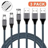USB Type C Cable, Xcords 3Pack 3FT 6FT 10FT USB A to USB C Cable, Upgraded Premium Nylon Braided Fast Charger Compatible with Galaxy S9/S8 Plus/Note 9/8 Google Pixel/Moto Z Z2 / LG V30
