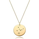 MEVECCO Gold Necklace Coin Disc Zodiac 12 Constellation Star Connected Engraved Horoscope Sign Astrology Pendant 18K Gold Plated Chain Dainty Personalized Simple Jewelry